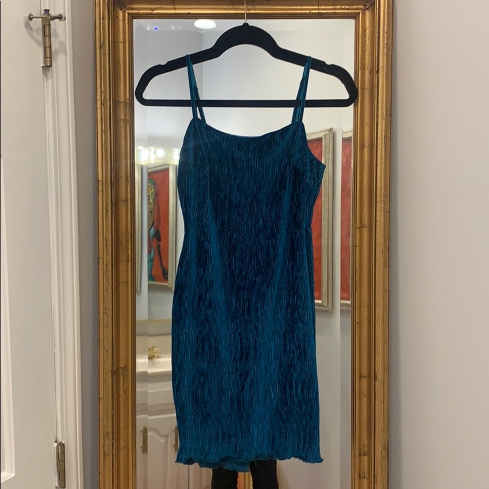 Blue Crushed Velvet Dress